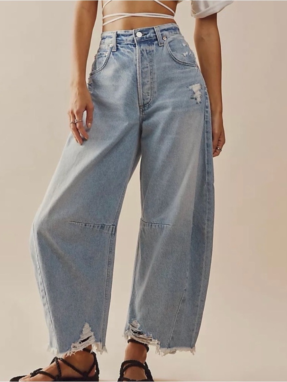 Citizens Of Humanity Light Blue Wide-Leg Distressed Panel Jeans